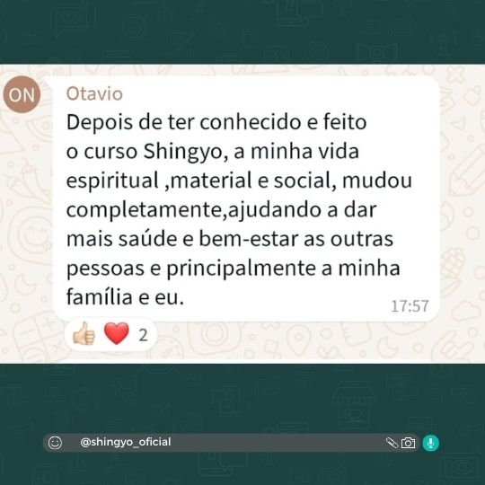 Depoimento publicado no Instagram do Instituto Daishingyo